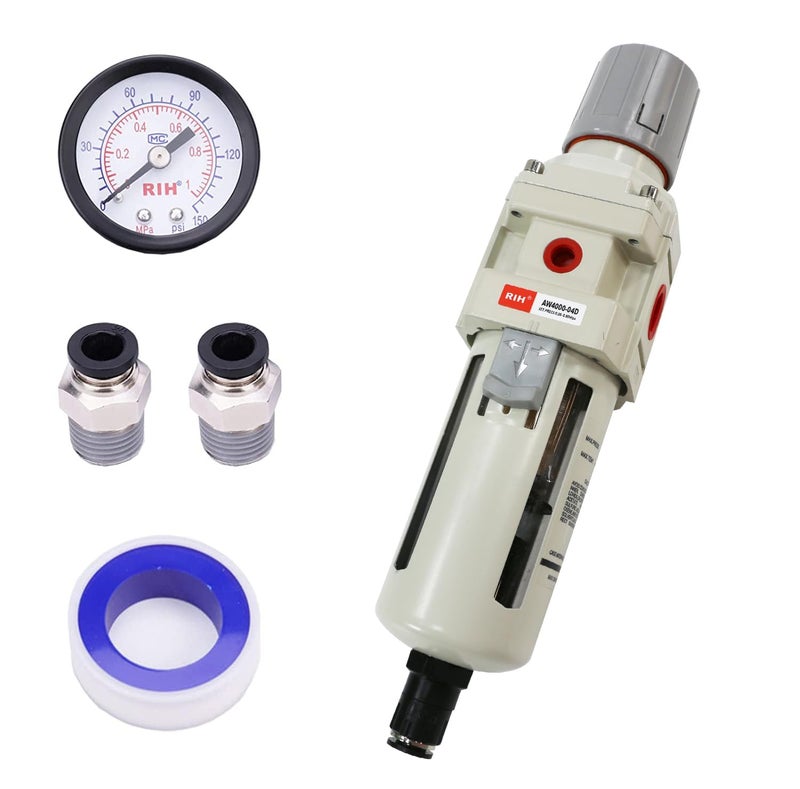 RIH Store Pneumatics 1/2"NPT Auto Drain Air Filter Pressure Regulator Combo Piggyback, air Pressure Regulator，Water Separator air Compressor(1/2"NPT) - Image 1